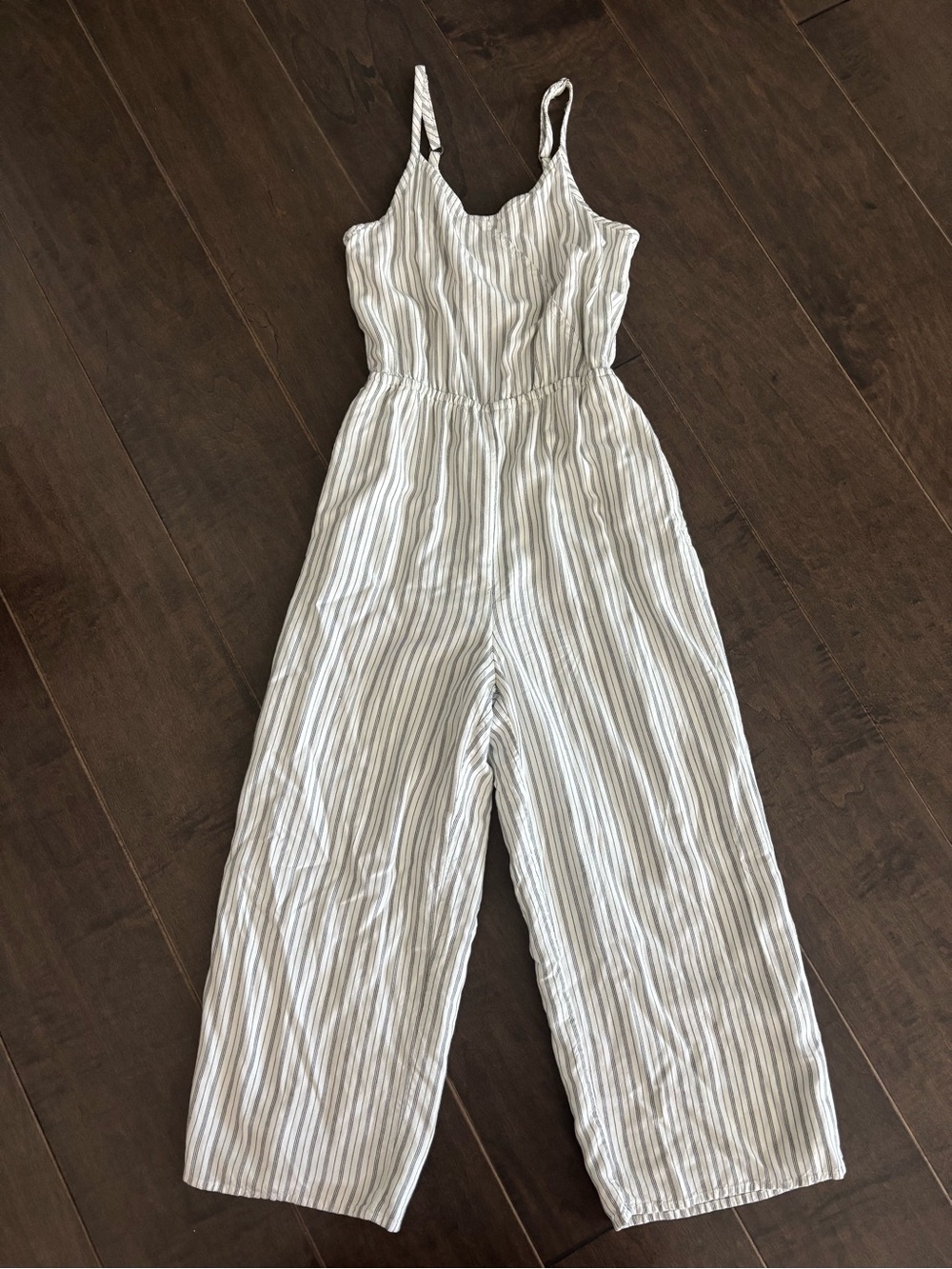 abercrombie kids White and Light Blue Striped Wide-Leg Jumpsuit
